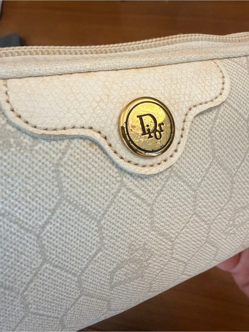 Christian Dior Vintage Honeycomb Cream Embossed Logo Cosmetic Case